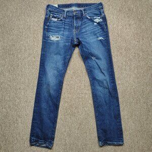 ABERCROMBIE FITCH Jeans Men's 33x32 Blue Skinny Fit Button Fly Distressed Denim